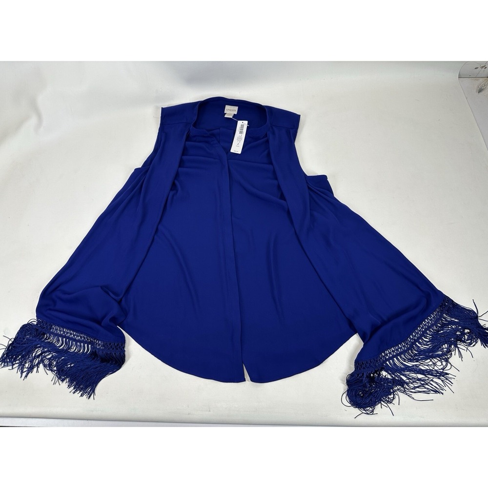 Chicos DRAMA FRINGE Trim‎ Shirt Mysterious Blue Blouse Top Plus Size 2 NWT